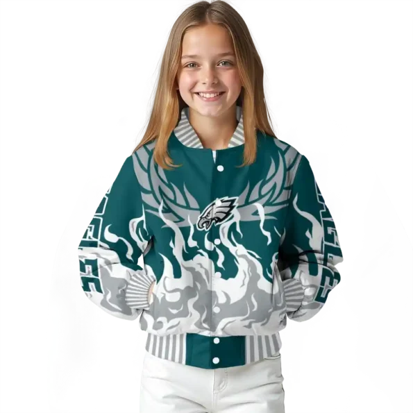 personalized philadelphia eagles winged blaze green white varsity jacket top rated