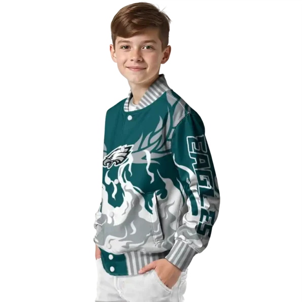 personalized philadelphia eagles winged blaze green white varsity jacket trendy