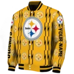 personalized pittsburgh steelers bolt stripe gold varsity jacket best selling