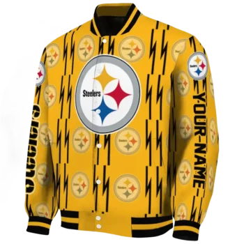 personalized pittsburgh steelers bolt stripe gold varsity jacket best selling