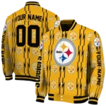 personalized pittsburgh steelers bolt stripe gold varsity jacket best selling