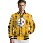 personalized pittsburgh steelers bolt stripe gold varsity jacket best selling