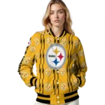 personalized pittsburgh steelers bolt stripe gold varsity jacket best selling