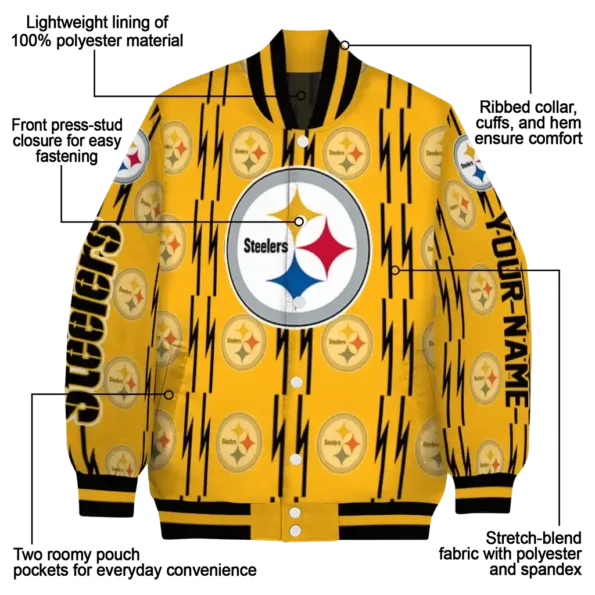 personalized pittsburgh steelers bolt stripe gold varsity jacket new arrival