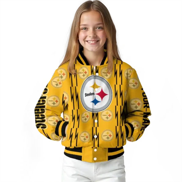 personalized pittsburgh steelers bolt stripe gold varsity jacket top rated