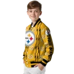 personalized pittsburgh steelers bolt stripe gold varsity jacket best selling