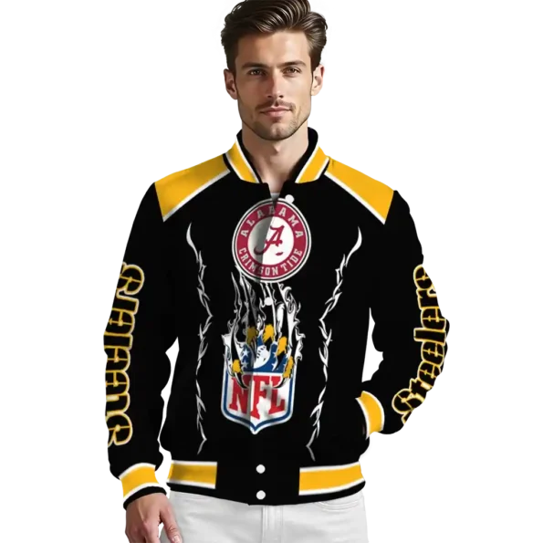 personalized pittsburgh steelers claw blood gold black varsity jacket high quality
