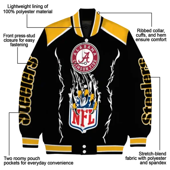 personalized pittsburgh steelers claw blood gold black varsity jacket new arrival