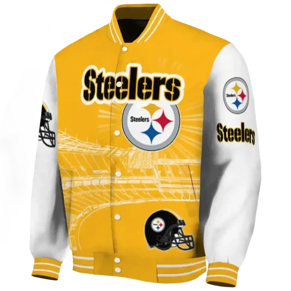 personalized pittsburgh steelers ferris arena gold white varsity jacket best selling