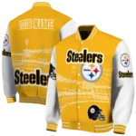 personalized pittsburgh steelers ferris arena gold white varsity jacket best selling