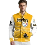 personalized pittsburgh steelers ferris arena gold white varsity jacket best selling