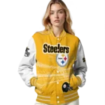 personalized pittsburgh steelers ferris arena gold white varsity jacket best selling