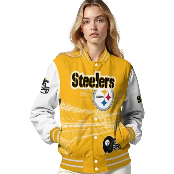 personalized pittsburgh steelers ferris arena gold white varsity jacket latest model
