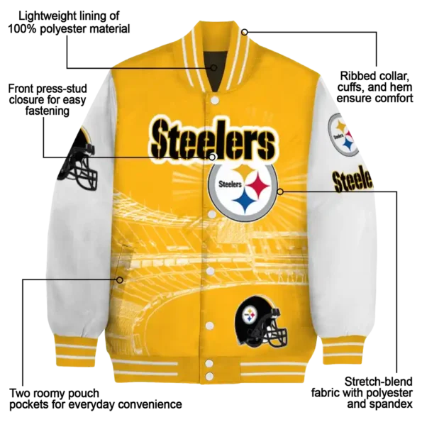personalized pittsburgh steelers ferris arena gold white varsity jacket new arrival