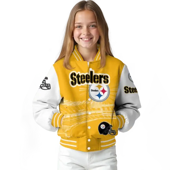 personalized pittsburgh steelers ferris arena gold white varsity jacket top rated