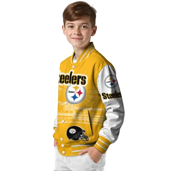 personalized pittsburgh steelers ferris arena gold white varsity jacket trendy