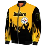 personalized pittsburgh steelers flame border gold black bomber jacket best selling