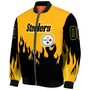 personalized pittsburgh steelers flame border gold black bomber jacket best selling