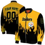personalized pittsburgh steelers flame border gold black bomber jacket best selling