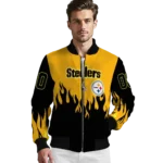 personalized pittsburgh steelers flame border gold black bomber jacket best selling