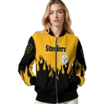 personalized pittsburgh steelers flame border gold black bomber jacket best selling