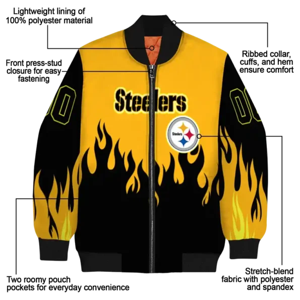 personalized pittsburgh steelers flame border gold black bomber jacket new arrival