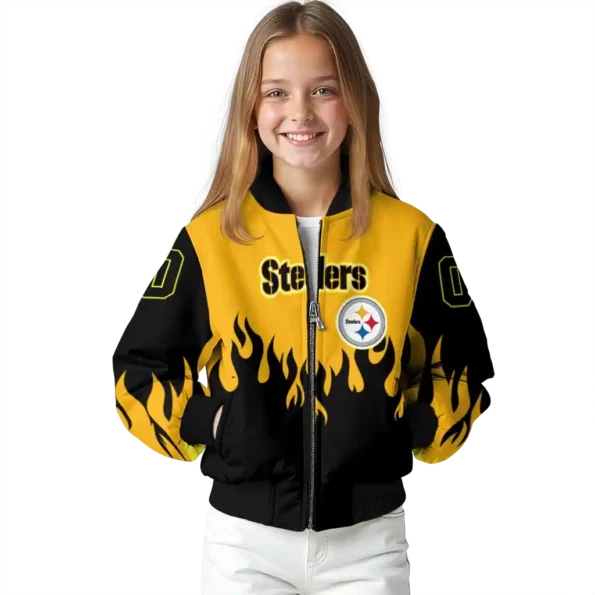 personalized pittsburgh steelers flame border gold black bomber jacket top rated