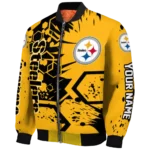 personalized pittsburgh steelers hexagon cluster gold black bomber jacket best selling
