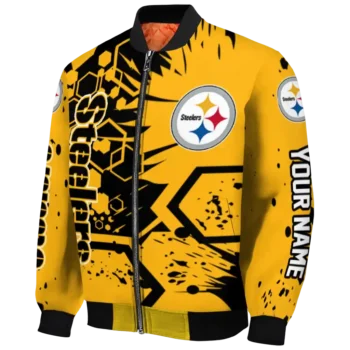 personalized pittsburgh steelers hexagon cluster gold black bomber jacket best selling