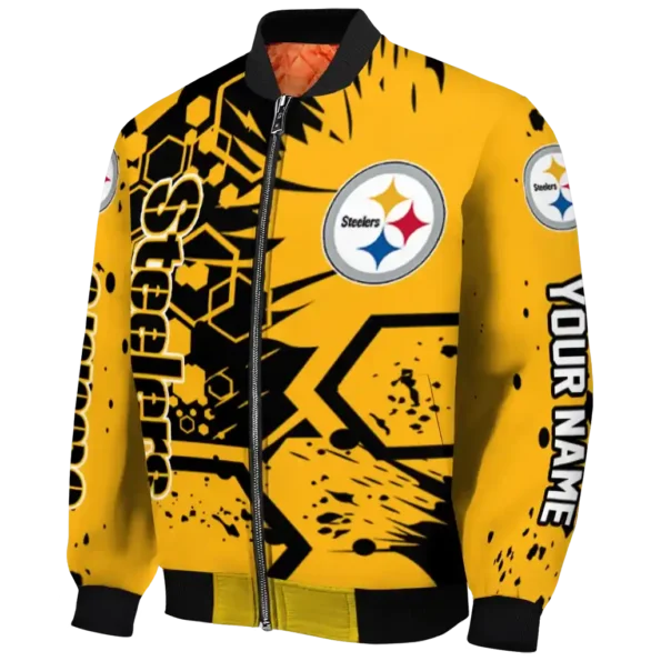 personalized pittsburgh steelers hexagon cluster gold black bomber jacket best selling