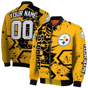 personalized pittsburgh steelers hexagon cluster gold black bomber jacket fashion forward