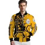 personalized pittsburgh steelers hexagon cluster gold black bomber jacket best selling