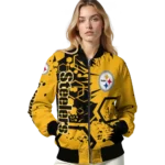 personalized pittsburgh steelers hexagon cluster gold black bomber jacket best selling