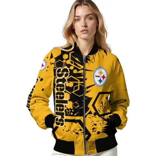 personalized pittsburgh steelers hexagon cluster gold black bomber jacket latest model