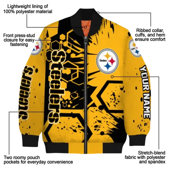 personalized pittsburgh steelers hexagon cluster gold black bomber jacket new arrival