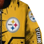 personalized pittsburgh steelers hexagon cluster gold black bomber jacket best selling