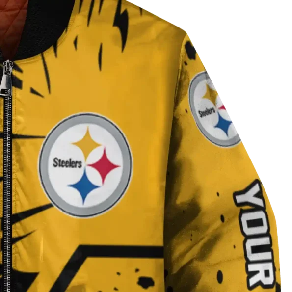 personalized pittsburgh steelers hexagon cluster gold black bomber jacket premium grade