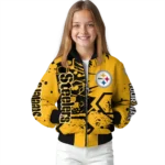 personalized pittsburgh steelers hexagon cluster gold black bomber jacket best selling
