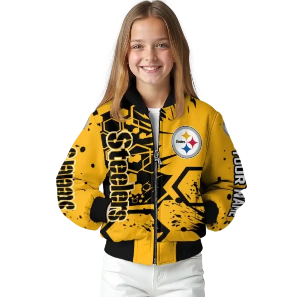 personalized pittsburgh steelers hexagon cluster gold black bomber jacket top rated