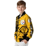 personalized pittsburgh steelers hexagon cluster gold black bomber jacket best selling