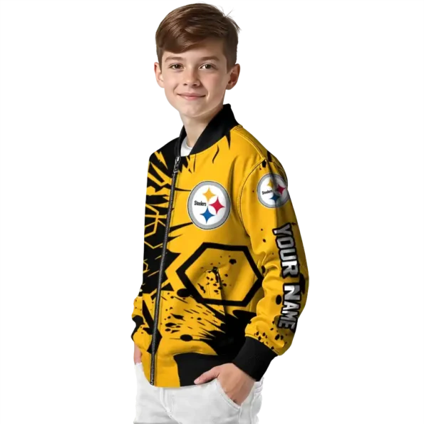 personalized pittsburgh steelers hexagon cluster gold black bomber jacket trendy
