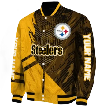 personalized pittsburgh steelers hexagon mesh gold black varsity jacket best selling
