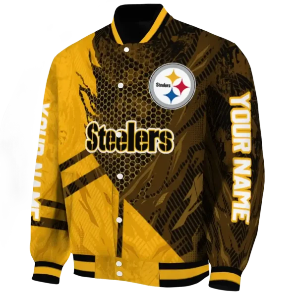 personalized pittsburgh steelers hexagon mesh gold black varsity jacket best selling