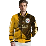 personalized pittsburgh steelers hexagon mesh gold black varsity jacket best selling
