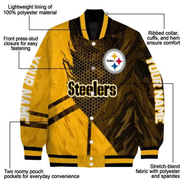 personalized pittsburgh steelers hexagon mesh gold black varsity jacket new arrival