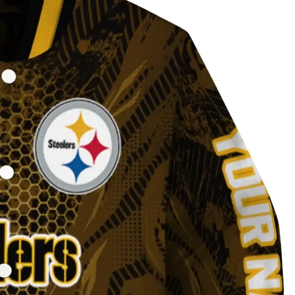 personalized pittsburgh steelers hexagon mesh gold black varsity jacket premium grade