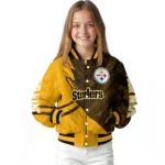 personalized pittsburgh steelers hexagon mesh gold black varsity jacket best selling