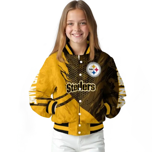 personalized pittsburgh steelers hexagon mesh gold black varsity jacket top rated