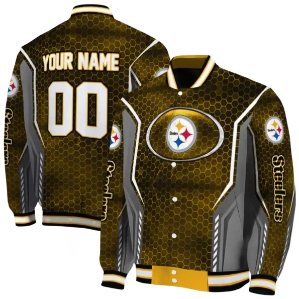 personalized pittsburgh steelers power plate gold varsity jacket fashion forward