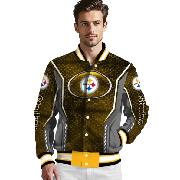 personalized pittsburgh steelers power plate gold varsity jacket high quality